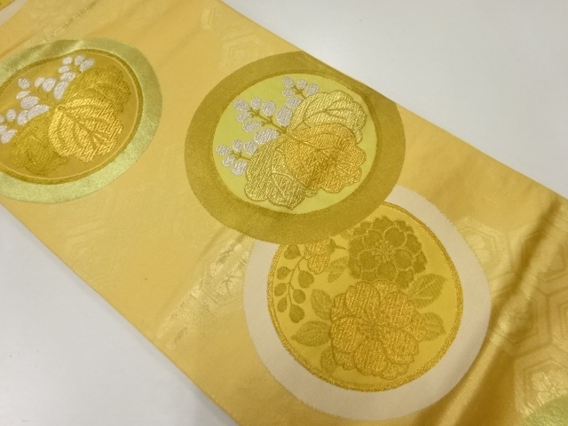 リサイクル　丸文に桐・草花模様織出し袋帯